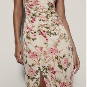 Zara Strapless Pink and Green Sheath Dress for summer